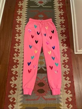 QUEEN OF SPARKLES Pink Heart Sequin Joggers